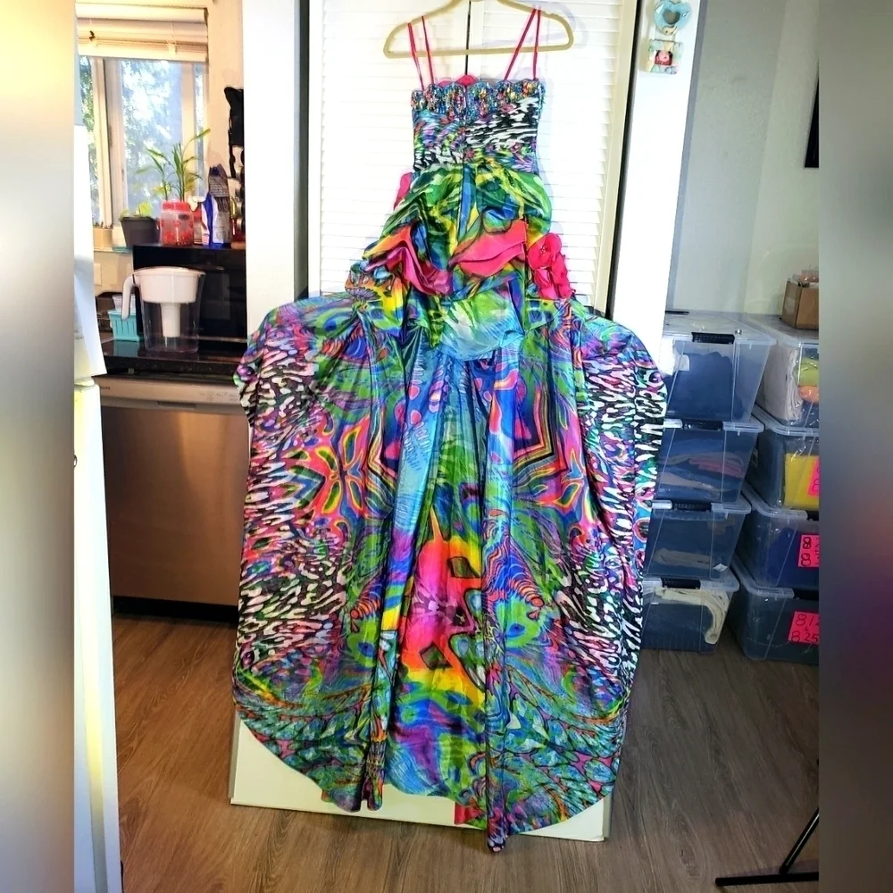 Jovani Unique High Low Print Prom Dress , Size 4
